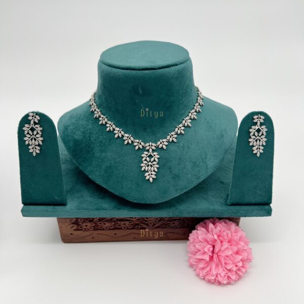 Leaf Designer AD Stones Silver/Rhodium Polish Necklace - Image 2