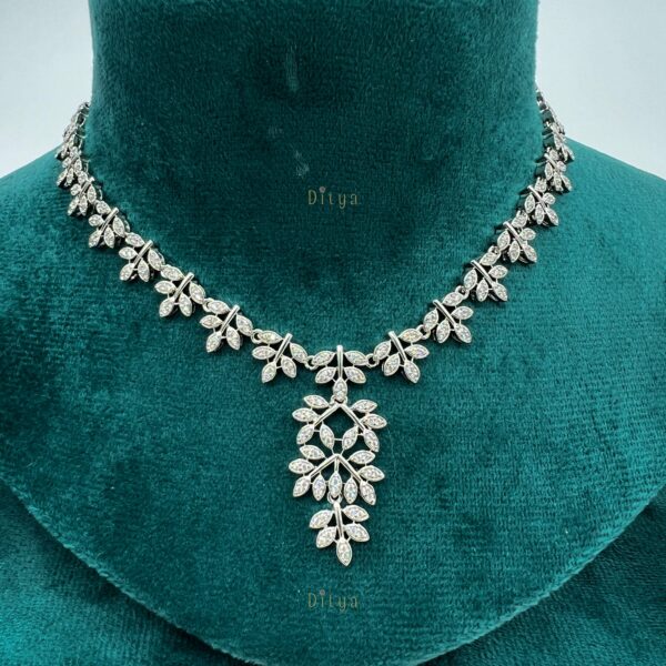 Leaf Designer AD Stones Silver/Rhodium Polish Necklace - Image 3