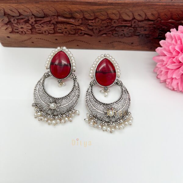 Big Drop Stone Chandbali Silver Replica Earrings - Image 3