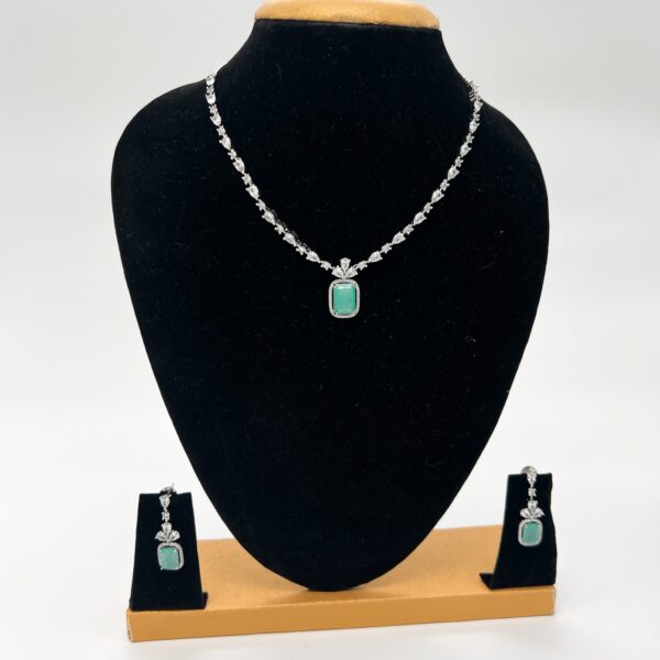 Square Stone Pendent AD Neckset - Image 2