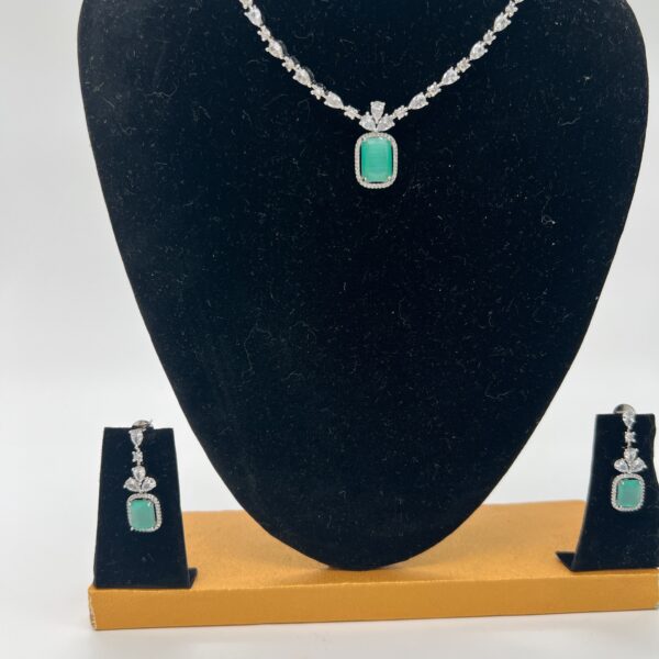 Square Stone Pendent AD Neckset - Image 3