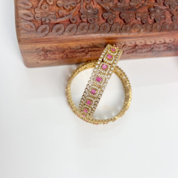 AD Stone Bangles - Pink - Image 2