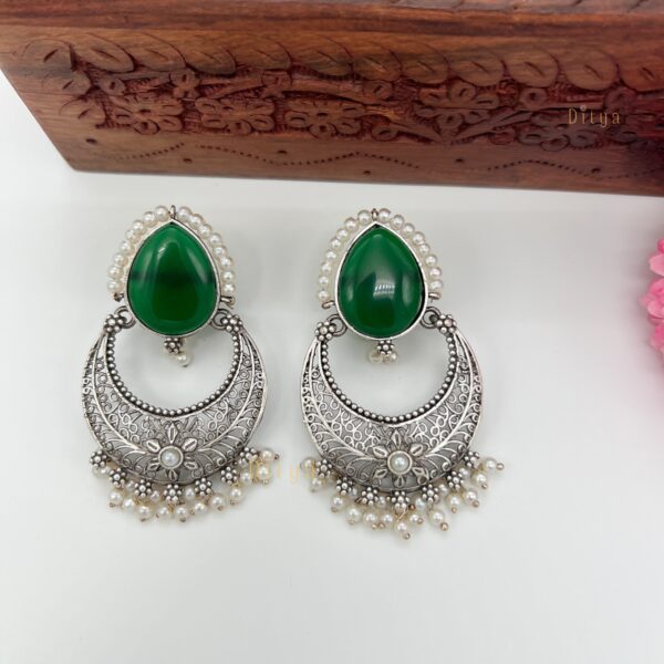 Big Drop Stone Chandbali Silver Replica Earrings - Image 2