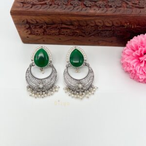 Big Drop Stone Chandbali Silver Replica Earrings