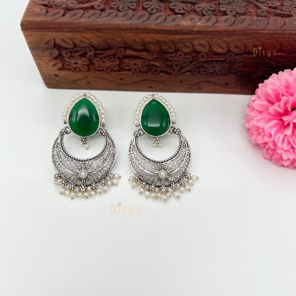 Big Drop Stone Chandbali Silver Replica Earrings