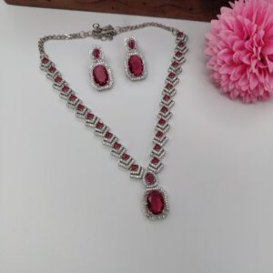 AD Stones Necklace - Dark Pink
