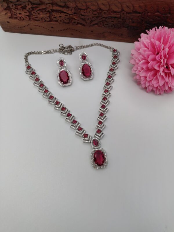 AD Stones Necklace - Dark Pink