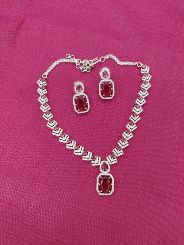 AD Stones Necklace - Dark Pink - Image 2