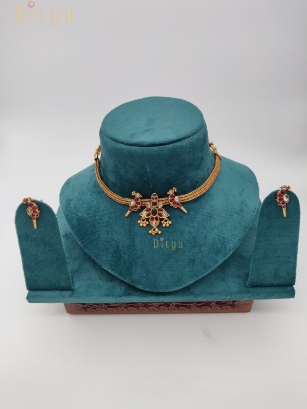 Antique Peacock with flower Motif Choker - Image 3