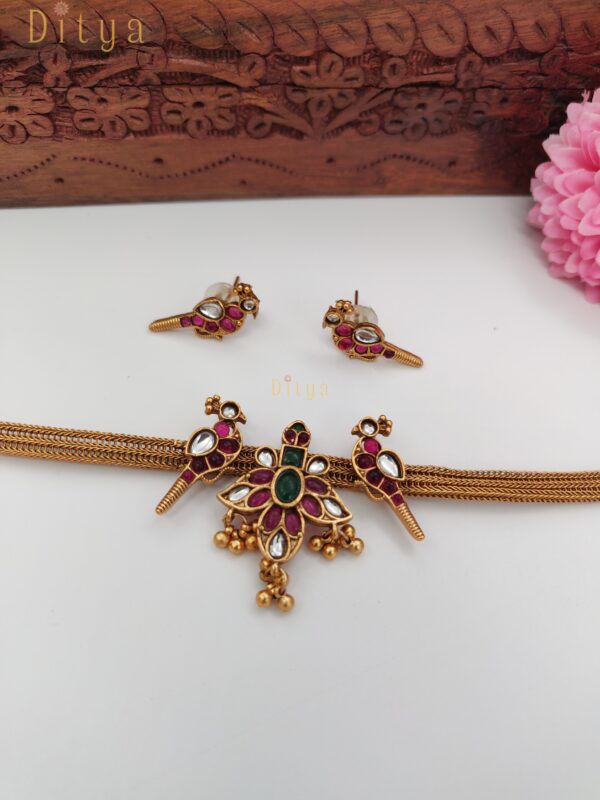Antique Peacock with flower Motif Choker - Image 2