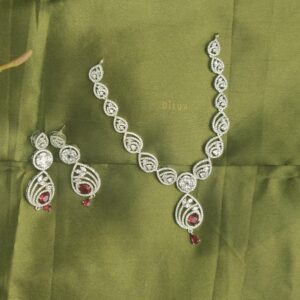 Diamond-look AD necklace with Elegant Pink Stones