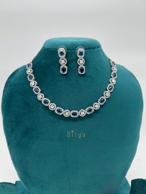 Sapphire Blue Square cut AD Necklace - Image 3