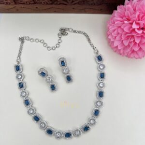 Sapphire Blue Square cut AD Necklace