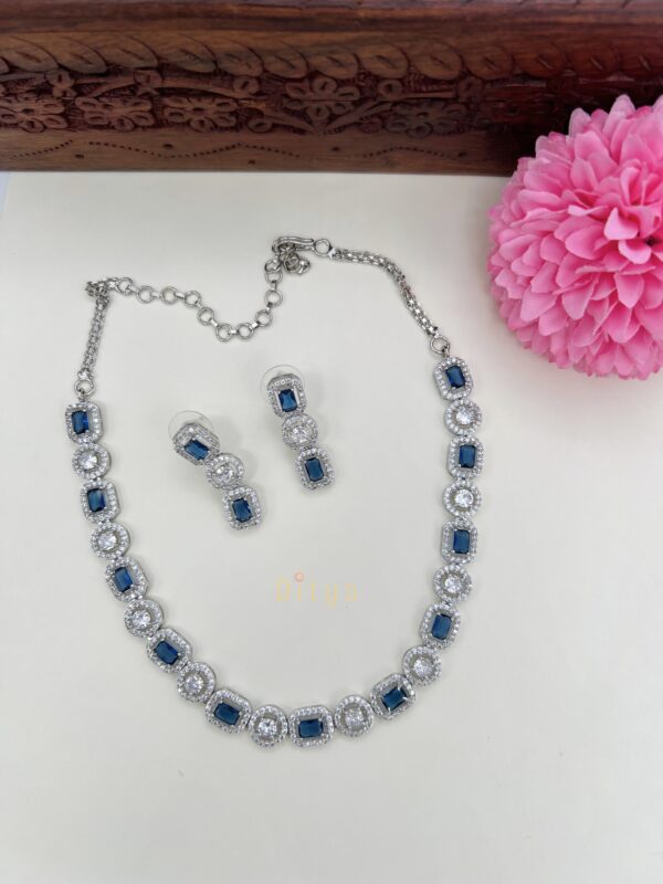 Sapphire Blue Square cut AD Necklace