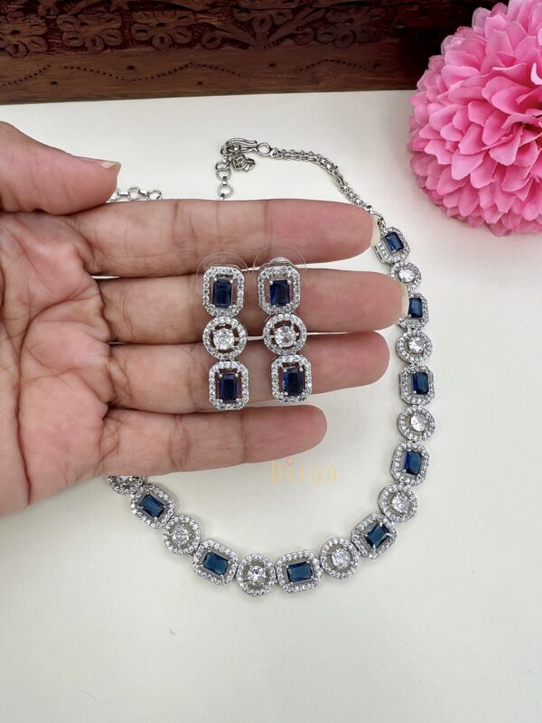 Sapphire Blue Square cut AD Necklace - Image 2