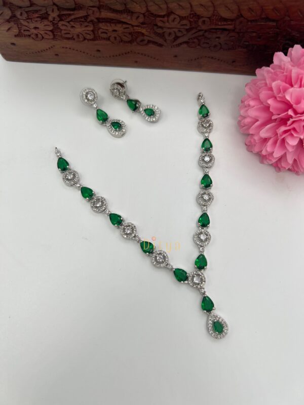 Emerald Green Teardrop AD and Crystal Stones Necklace - Image 2
