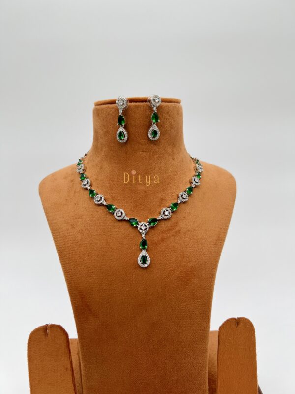 Emerald Green Teardrop AD and Crystal Stones Necklace - Image 3